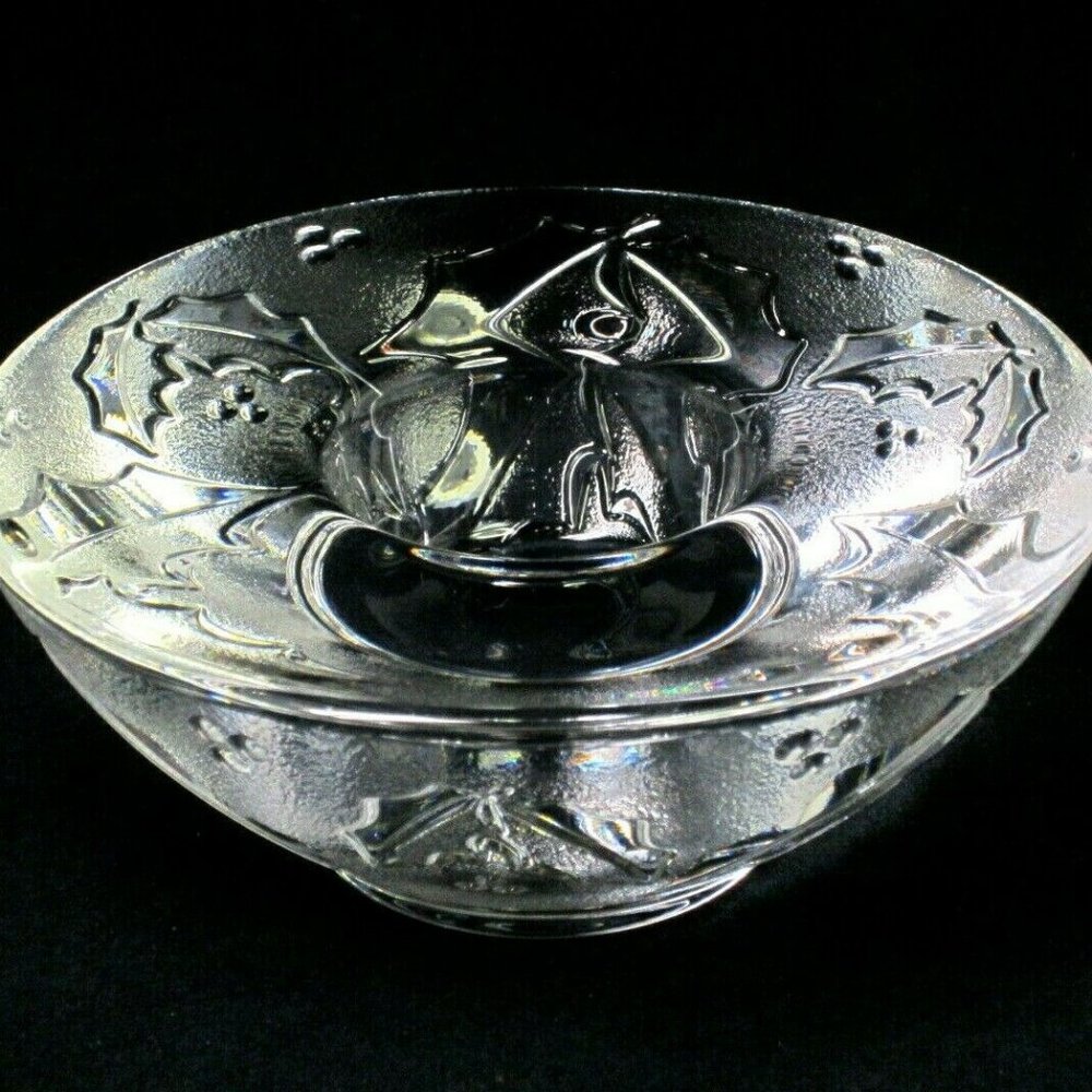 ORREFORS HOLLY DAY Lead Crystal Votive Candle Holder Signed DISCONTINUED